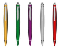 Ball pens of different colors on a white background vector