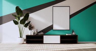 Black and Mint wall on living room two tone colorful design.3D rendering photo