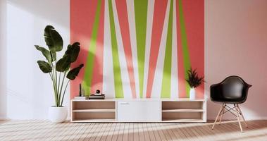 Green and pink wall on living room two tone colorful design.3D rendering photo