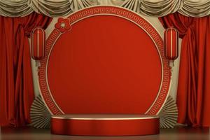 Red Podium for product display minimal geometric design.3D rendering photo