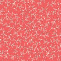 Vector floral pattern in pink. Doodle pattern with plants. Botanic and abstract seamless pattern with flowers and leaves, hand drawn background.