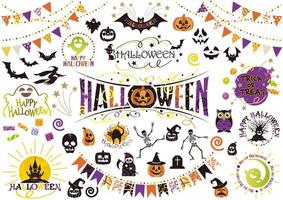 Set Of Happy Halloween Vector Design Elements Isolated On A White Background.