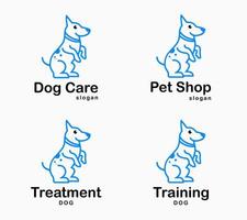 conjunto de accesorios de tienda de mascotas, clínica de animales, cuidado de perros y vector de diseño de logotipo de entrenamiento