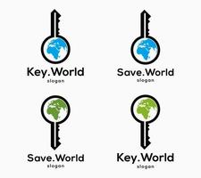 Set Key And World Symbol Template. Keep World Healthy Logo Design Vector