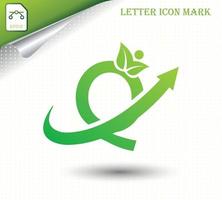 Natural letter Q with eco logo design template vector