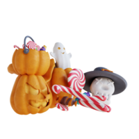 3D-Darstellung Süße Geisterkürbisbonbons und Schädel png