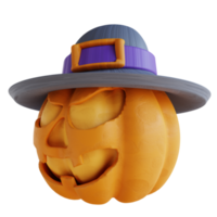 3d illustration cute pumpkin laughing wearing witch hat png