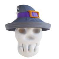 Crâne mignon illustration 3d avec chapeau de sorcière png