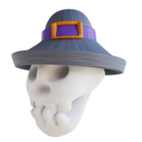 Ilustración 3d lindo cráneo con sombrero de bruja png