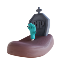3d illustration grave with zombie hands png
