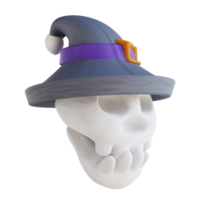 3d illustrazione carino cranio con strega cappello png