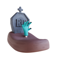 3d illustration grave with zombie hands png