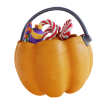 3d illustration pumpkin filled with candy png