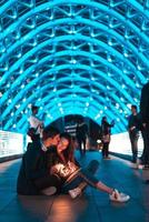 Loving couple on the bridge of Peace photo