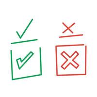 hand drawn doodle check mark and cross illustration vector