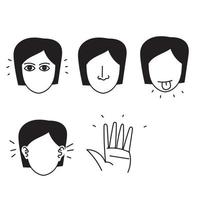 hand drawn doodle Five senses vector icon illustration set