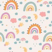 Seamless pattern in boho style with rainbows. Vector graphics.