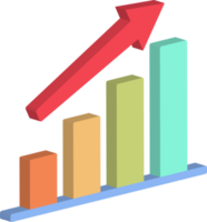 3d icon growing bar chart with rising arrow front axis view png