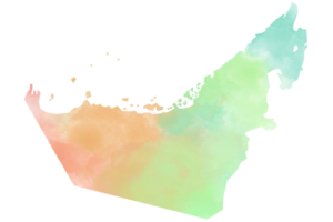 emiratos árabes unidos mapean estilos de ilustración de color de agua aislados en fondo transparente.