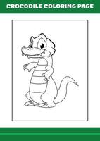 página para colorear de cocodrilo. ilustración de cocodrilo de dibujos animados para colorear libro vector
