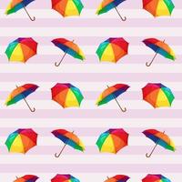 Seamless pattern with rainbow umbrellas on striped light background vector
