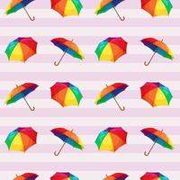 Seamless pattern with rainbow umbrellas on striped light background vector