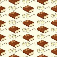 Seamless pattern with glasses and a book on a light background. Book day, book time vector