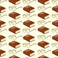 Seamless pattern with glasses and a book on a light background. Book day, book time vector