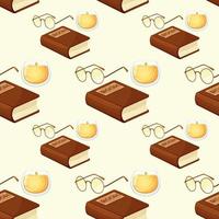 Seamless pattern with glasses, book and candlestick on light background. Book day, book time vector