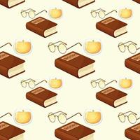 Seamless pattern with glasses, book and candlestick on light background. Book day, book time vector