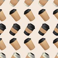 Seamless pattern with white, black and beige coffee cups on light background vector
