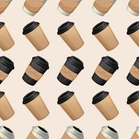 Seamless pattern with white, black and beige coffee cups on light background vector