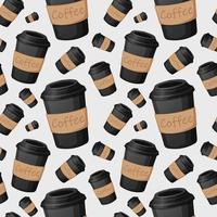 Seamless pattern with black coffee cups on white background vector