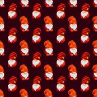 Seamless pattern with autumn Scandinavian gnomes on dark background vector