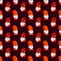 Seamless pattern with autumn Scandinavian gnomes on dark background vector