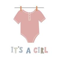 It's a girl. Greeting card with bodysuit. Baby shower invitation. Boho style. Vector illustration