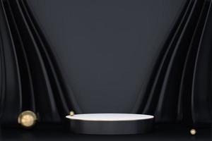 Fashion product background and stand black podium display with blank backdrops.3D rendering photo