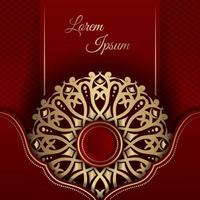 golden mandala ornament, on a red background, vector design