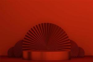 Red Podium for product display minimal geometric design.3D rendering photo