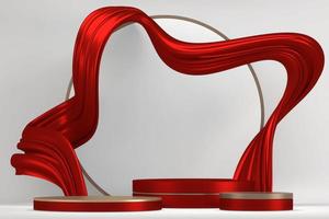 The Mock up Red china Podium for product display minimal geometric design.3D rendering photo