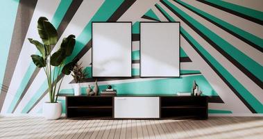 Black and Mint wall on living room two tone colorful design.3D rendering photo
