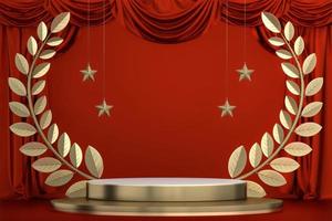 Red Podium for product display minimal geometric design.3D rendering photo