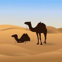 Silhouette camel in desert nature panoramic sand landscape. - Vector. vector