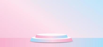 cute sweet pastel gradient color display podium with wall and floor 3d illustration vector for putting object