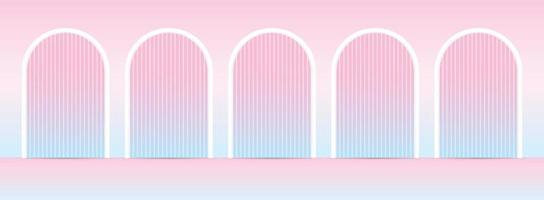 cute sweet pastel gradient pink and blue color arches backdrop wall and floor background for putting object vector