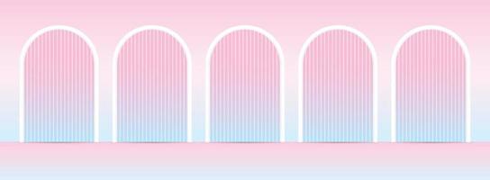 cute sweet pastel gradient pink and blue color arches backdrop wall and floor background for putting object vector