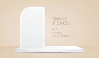 minimal white signboard with podium display 3d illustration vector on beige color background for putting object