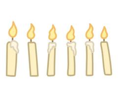Set of burning candles. Cartoon style. Hand drawn vector illustration isolated on white background.