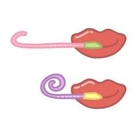 Party blowouts with mouth. Hand drawn illustration in cartoon style. Vector isolated on white background.