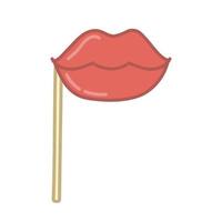 Carnival lips on stick. Hand drawn illustration in cartoon style. Vector isolated on white background.